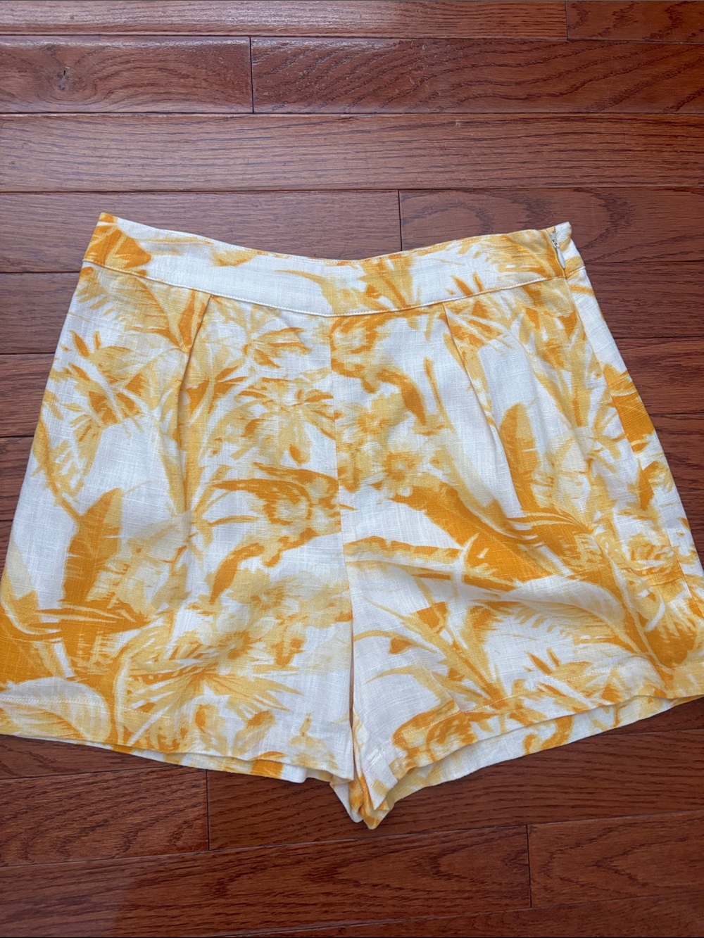 Express Yellow & White High-Waist Tropical Print Shorts